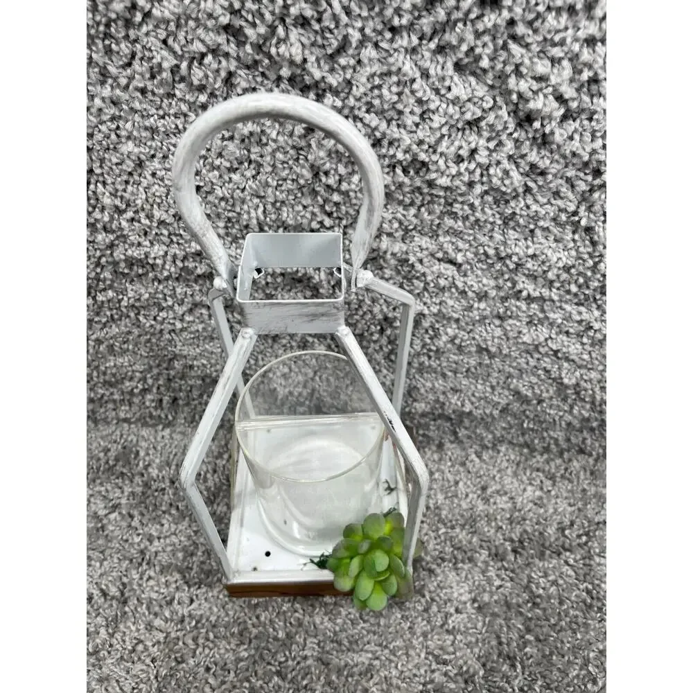 White Carriage Lantern Clear Cylinder Glass Center Candle Holder 14.5